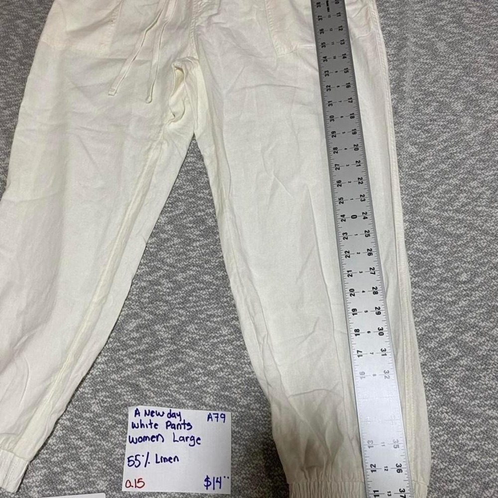 A New Day white linen pants women L. 55% linen. SKU-A79 #linenpants #summer